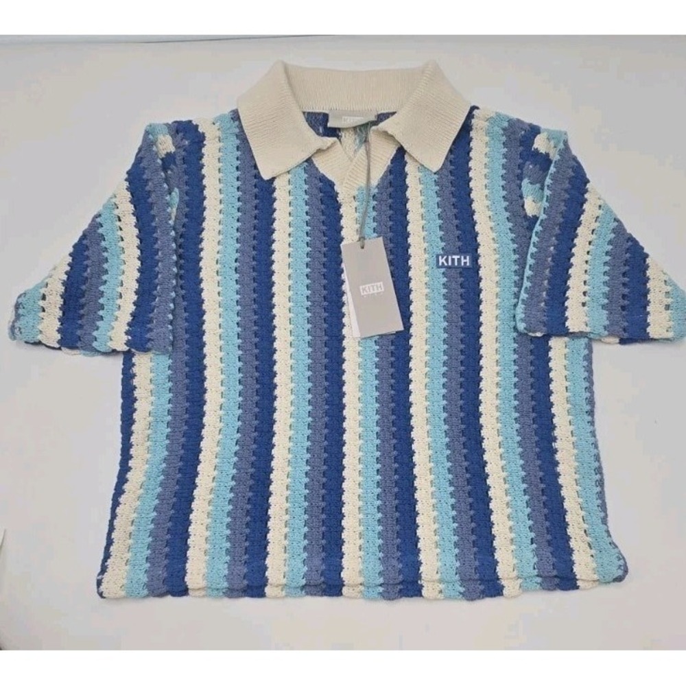 NWT Kith Kids Open Knit Pullover Polo Blue Skies Polo Textured Luxury Designer S